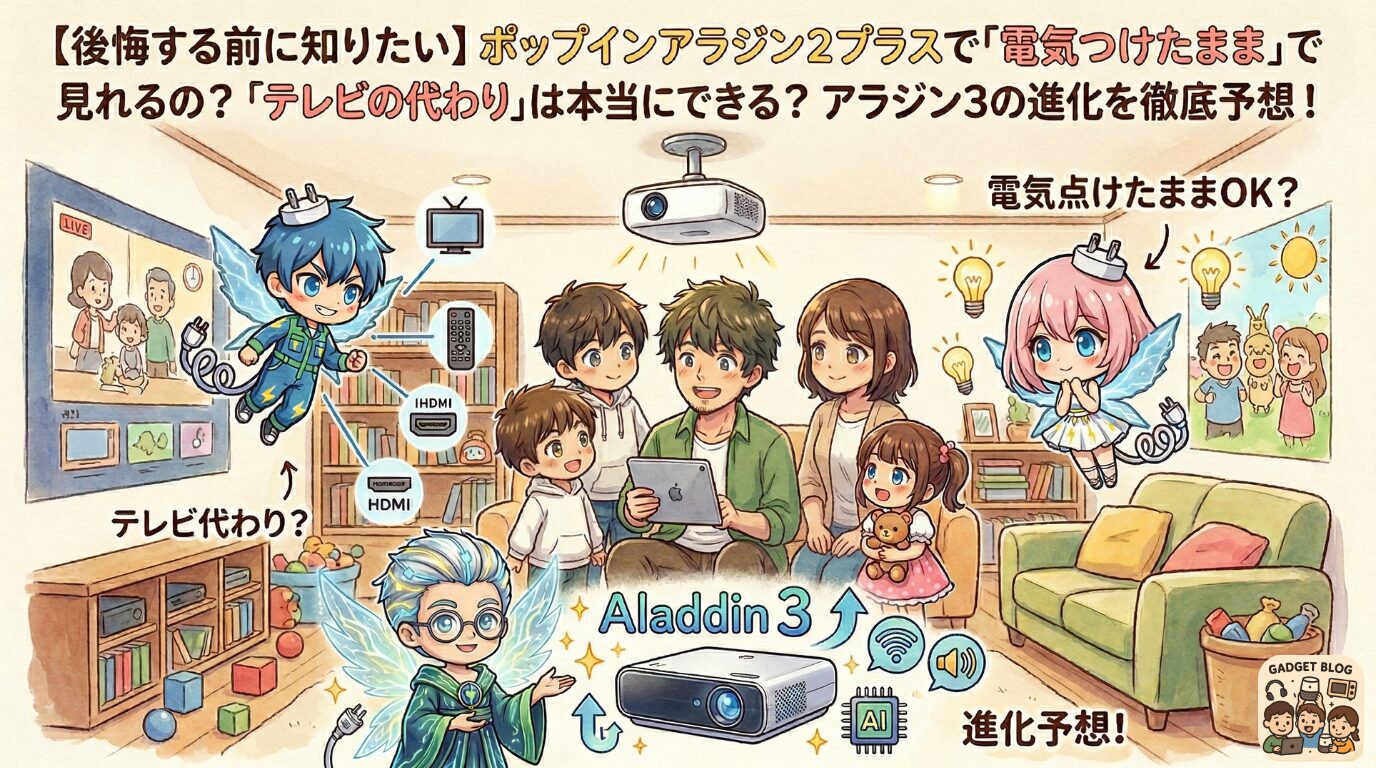 【後悔する前に知りたい】ポップインアラジン２プラスで「電気つけたまま」で見れるの？「テレビの代わり」は本当にできる？アラジン3の進化を徹底予想！