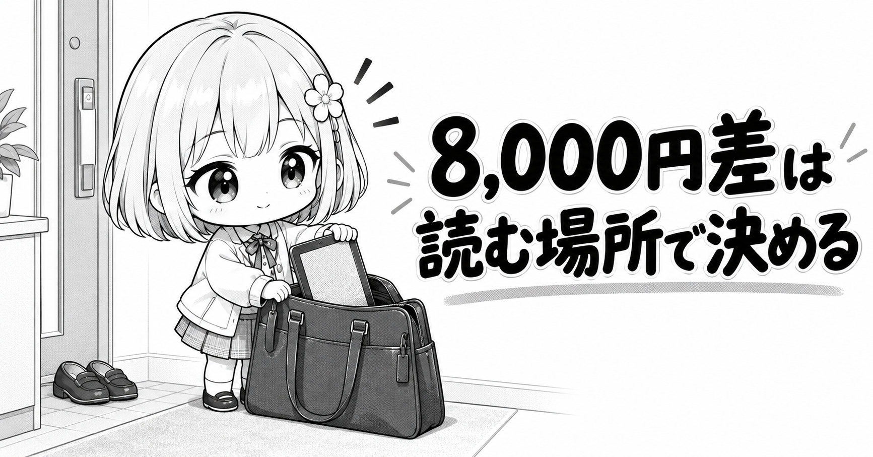 KindleとKindle Paperwhiteの8,000円差を読む場所で考えるイラスト