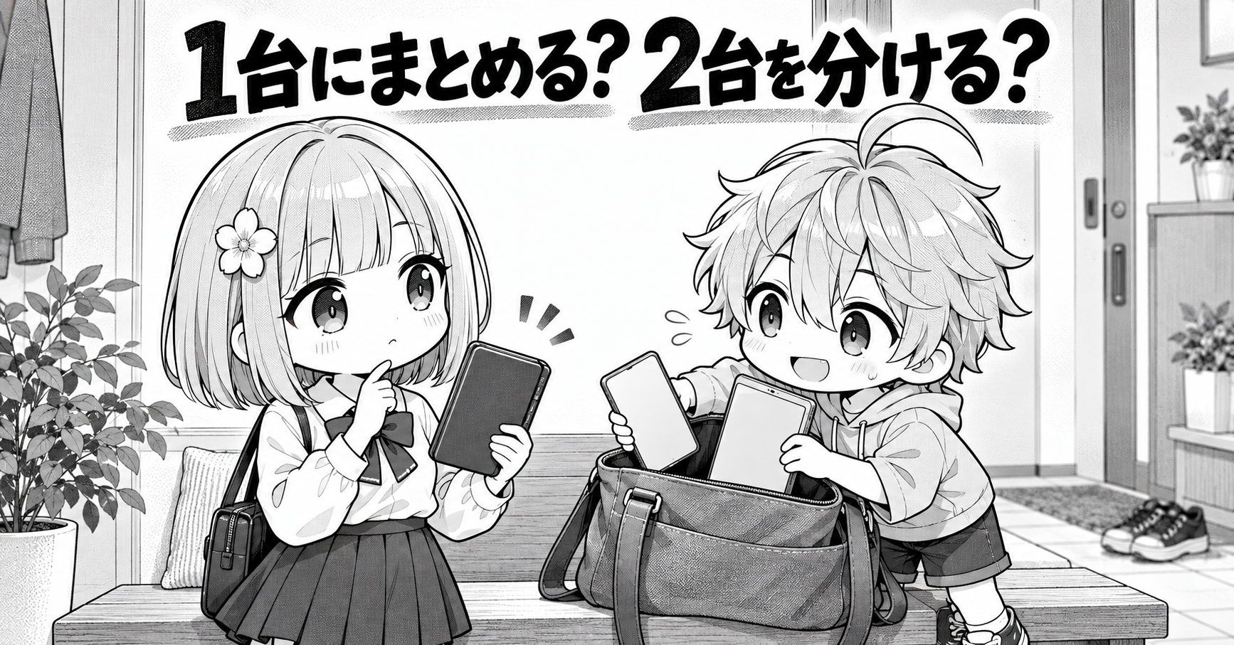 iPhone Duo1台とiPhoneとiPad miniの2台構成を比較するイメージ