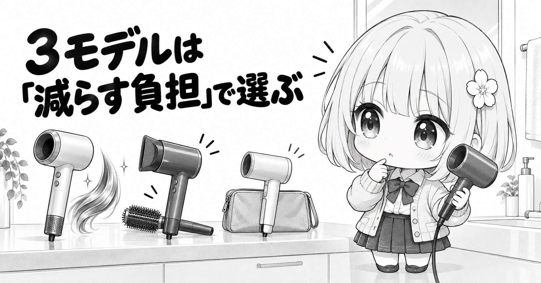 Dysonの3モデルを減らしたい負担で選ぶイラスト