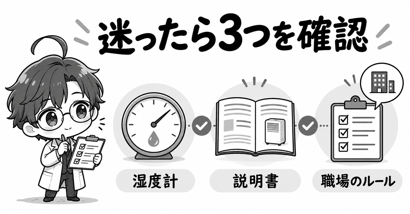 迷ったら3つを確認:湿度計、説明書、職場のルール